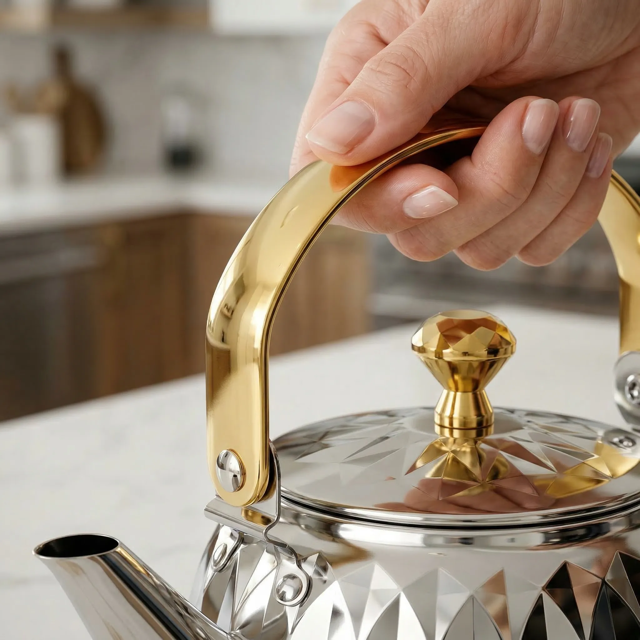 Diamond-Textured Gold Kettle view 4